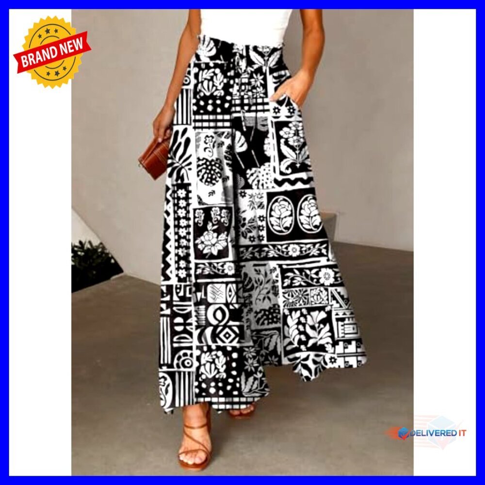 Elastic Waist Wide Leg Pants Casual Comfortable Loose Fit with Pockets - Picture 2 of 7